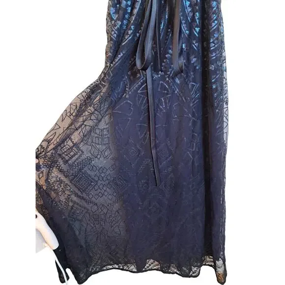 Angelina Faccenda Blue Sequence Geo Print Maxi Strappy Sz 10 - Picture 5 of 10